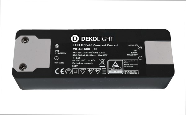 Deko-Light Netzgerät, BASIC, CC, V8-40-500mA/40W, Kunststoff, Schwarz, 40W, 40-80V, 500mA, 127x43mm