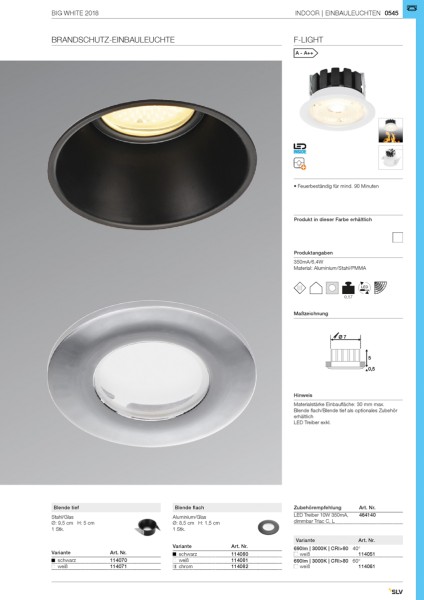 BLENDE, für F-LIGHT Einbauleuchte, rund, flach, schwarz, mit klarem Glas