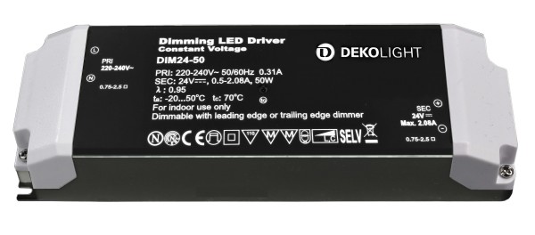 Deko-Light Netzgerät, BASIC, DIM, CV,  24V 12-50W, Kunststoff, Schwarz, 50W, 24V, 500mA, 184x61mm