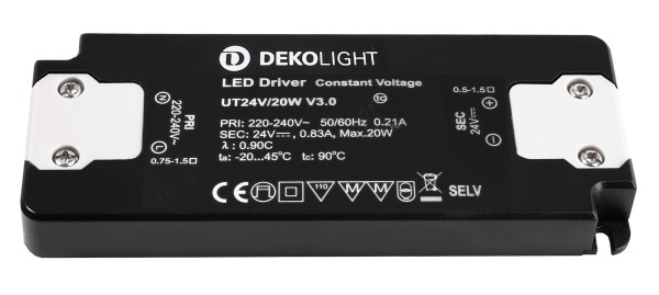 Deko-Light Netzgerät, FLAT, CV, UT24V/20W, Kunststoff, Schwarz, 20W, 24V, 128x50mm