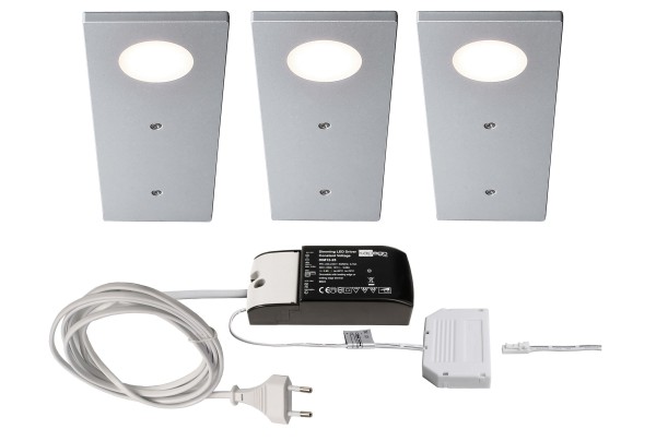 Deko-Light Möbelaufbauleuchte, Fine II 3er Bundle, Aluminium, Silbergrau RAL 7001, Warmweiß, 120°