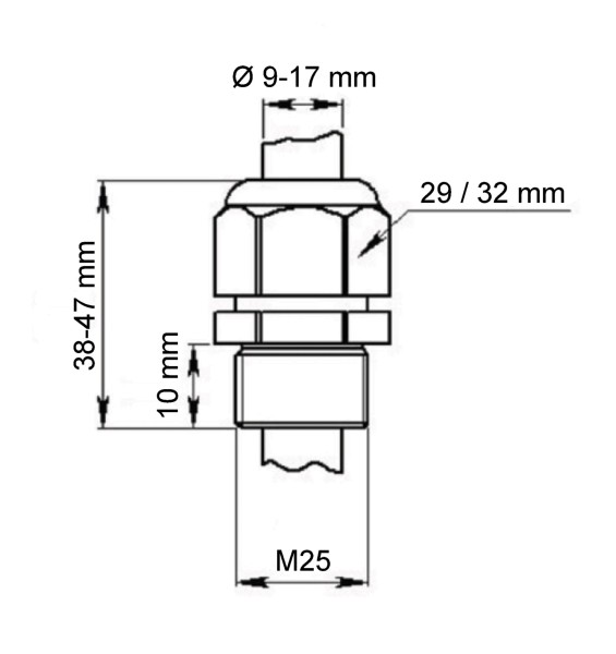 PROTEC.class Mechanisches Montagezubehör, Kabelverschraubung M25 inkl. Gegenmutter + Dichtring