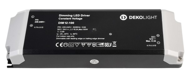 Deko-Light Netzgerät, BASIC, DIM, CV, 12V 34-100W, Kunststoff, Schwarz, 100W, 12V, 2700mA, 210x67mm
