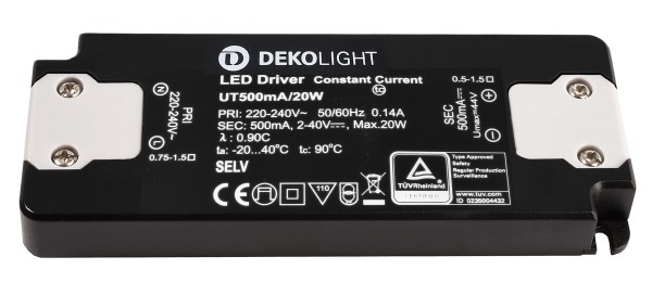 Deko-Light Netzgerät, FLAT, CC, UT500mA/20W, Kunststoff, Schwarz, 20W, 2-40V, 500mA, 128x50mm