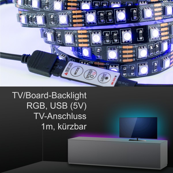 TV/Board Ambience Backlight, LED-Strip inkl. Controller, 1m, RGB, USB 5V, für Samsung, Sony u.a.