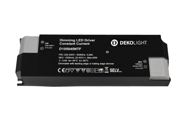 Deko-Light Netzgerät, BASIC, DIM, CC, D105045NTF/45W, Kunststoff, Weiß, 45W, 22-43V, 1050mA
