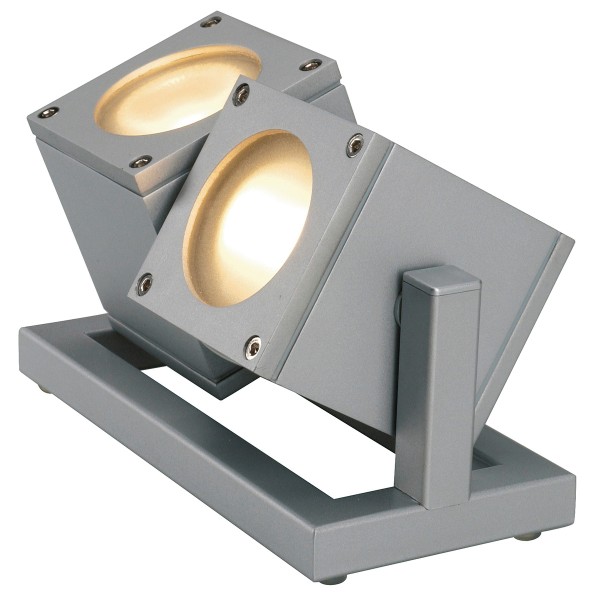 CUBIX 2, Outdoor Standleuchte, zweiflammig, QPAR51, IP44, silbergrau, Energiesparleuchte, max. 100W