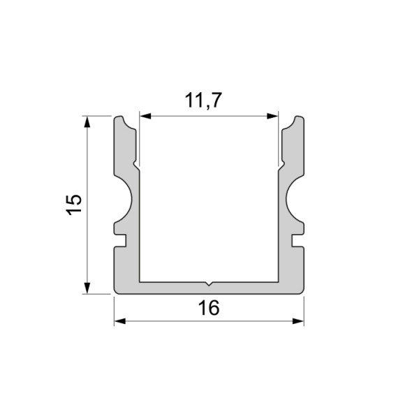 Reprofil, U-Profil hoch AU-02-10 für LED Stripes bis 11,3 mm, Silber-matt, eloxiert, 2000 mm
