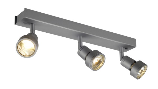 PURI 3, Wand- und Deckenleuchte, dreiflammig, QPAR51, silbergrau, max. 150 W, mit Dekoring