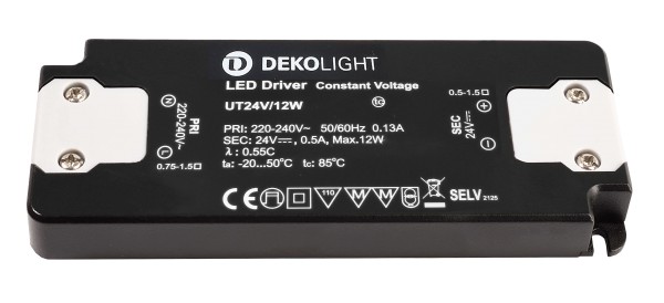 Deko-Light Netzgerät, FLAT, CV, UT24V/12W, Kunststoff, Schwarz, 12W, 24V, 128x50mm