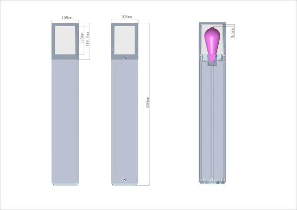 Deko-Light Pollerleuchte, Facado II eckig getönt 650mm, 1x max 20 W, E27, Grau, 20W, 230V