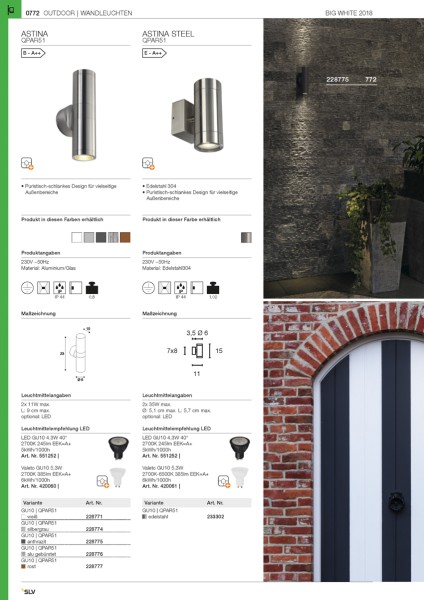 ASTINA, Outdoor Wandleuchte, TCR50-SE, IP44, rund, up/down, weiß, max. 44W