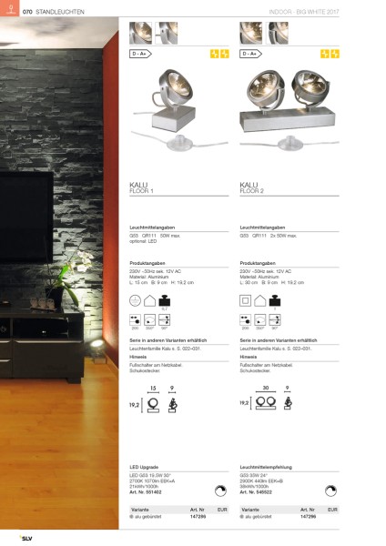 KALU FLOOR 1, Standleuchte, einflammig, LED, 3000K, weiß/schwarz, 10W