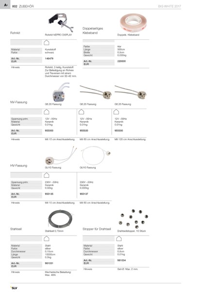 G6.35 HALOGENFASSUNG, mit 120cm Anschlussleitung