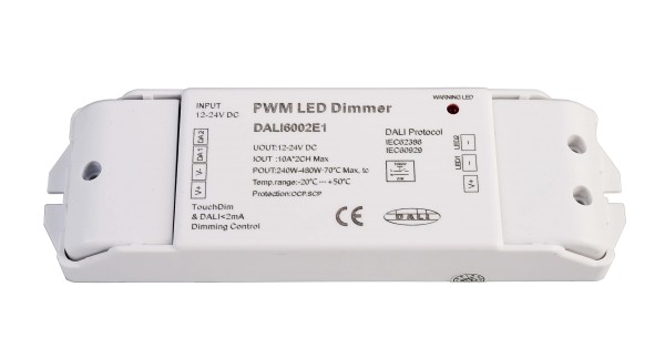 Deko-Light Controller, DALI PWM Dimmer CV 2CH, 12/24V, 10A/Kanal, DT6, Kunststoff, Weiß, 480W, 5A