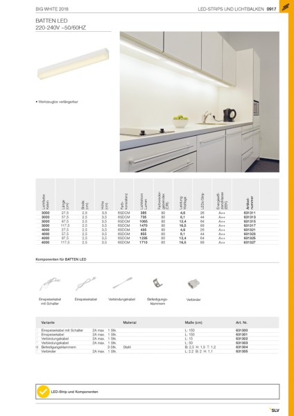 BATTEN LED 120, weiß matt, 16,5W, 4000K, inkl. Befestigungsklammern