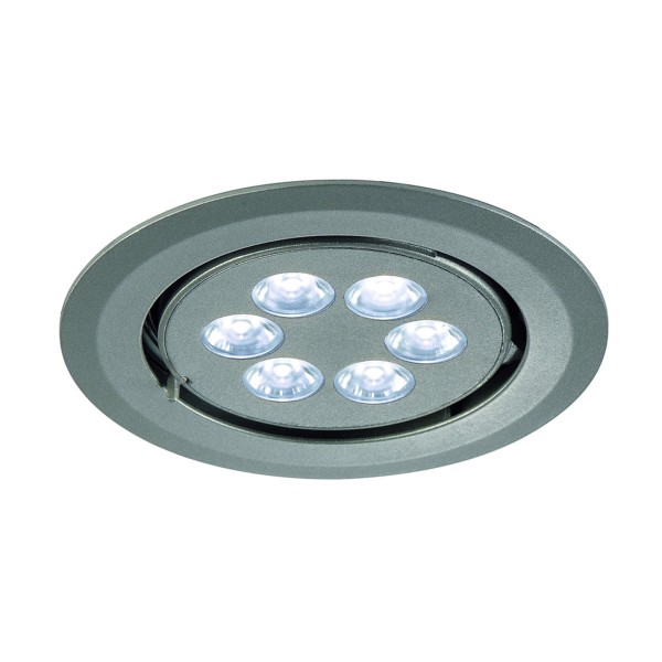 TRITON GIMBLE, Einbauleuchte, sechsflammig, LED, 4000K, rund, silber eloxiert, schwenkbar, 6 W