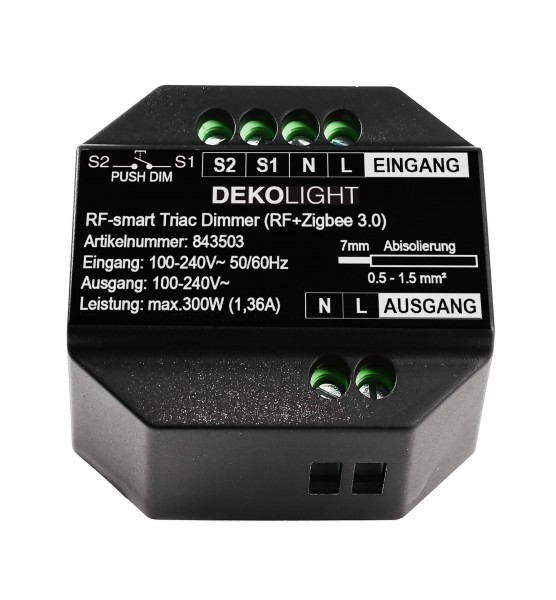 Deko-Light Dimmer Hochvolt RF-smart, RF-smart, Triac-Dimmer, 230V, 300W, IP20, Kunststoff, Schwarz