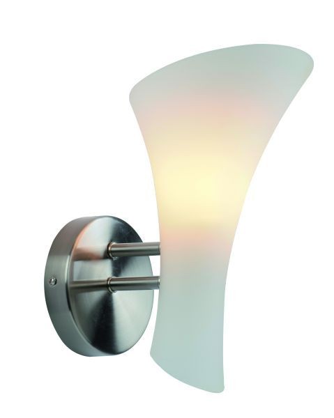 Wandleuchte Bombona, metal brush, Glas weiß, E14,230 Volt, max. 40 Watt, exkl. Leuchtmittel