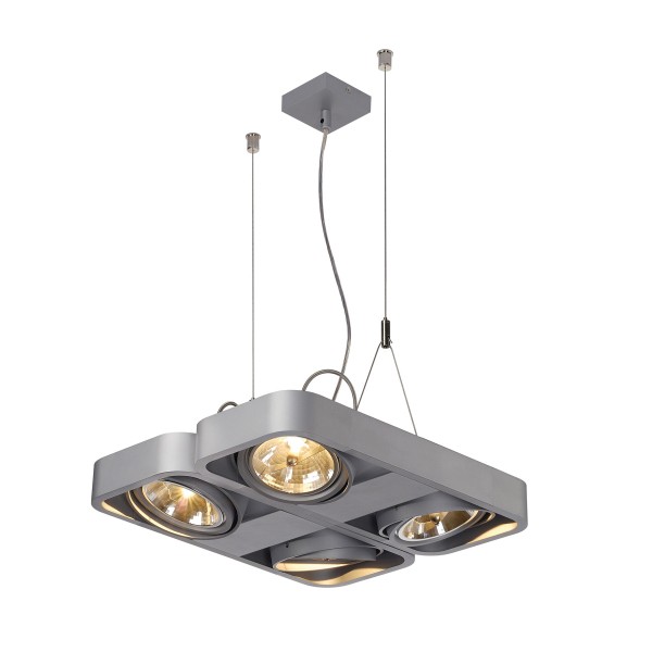 AIXLIGHT R2 SQUARE, Pendelleuchte, vierflammig, QR111, viereckig, silbergrau, max. 200W