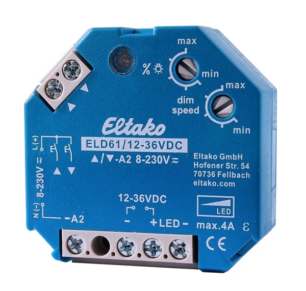 Controller, Eltako LED-Dimmschalter ELD61/12-36V, Blau, 12-36V, 4000mA, 45x45mm