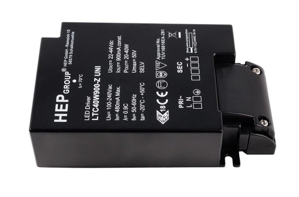 HEP Netzgerät, LTC40W900-Z, Kunststoff, Schwarz, 40W, 22-44V, 900mA, 129x65mm