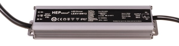 HEP Netzgerät, LEXV18W12, Aluminium Druckguss, Anthrazit, 18W, 12V, 1500mA, 162x37mm