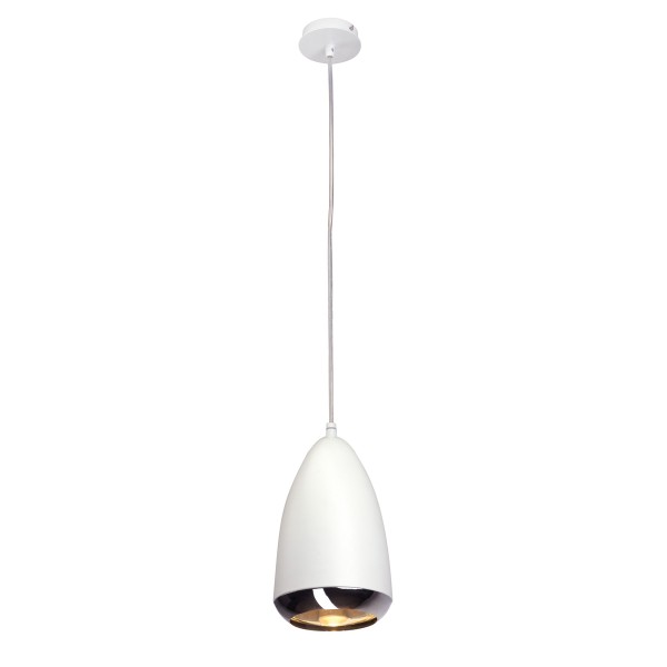 OVO, Pendelleuchte, QPAR111, weiß/chrom, klares Kabel, max. 75W
